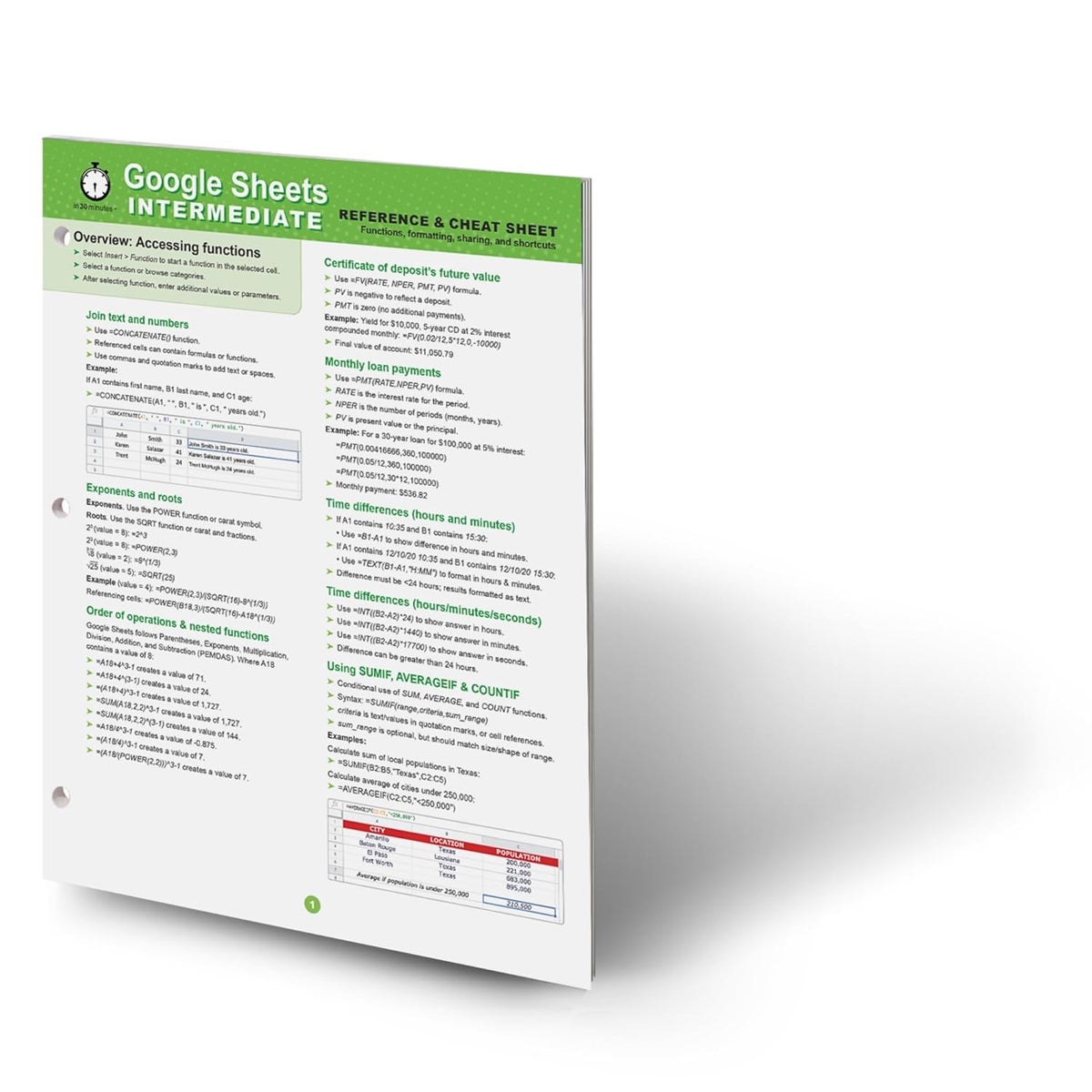 Google Sheets Intermediate Reference and Cheat Sheet: Functions ...
