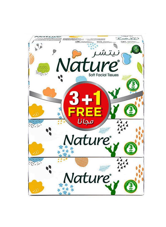 NATURE Facial Tissue 120 Sheets x 3 Ply Premium Quality Pack of 3+1 Free White  - Image 1