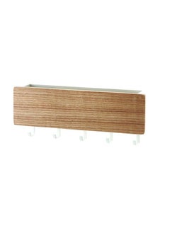Thoraya Wooden Key Holder Mail Organizer 5 Hooks Drilling Free Wall Mounted Key Holder Storage Shelf Wood Color  - Image 1