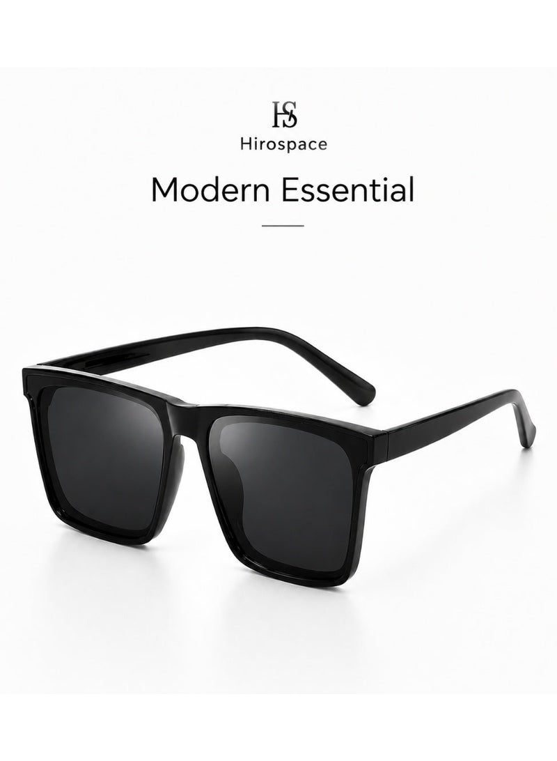 Hirospace Classic Black Polarized Square Sunglasses for Men & Women, HD UV400 Driving Sunglasses, Stylish Everyday Eyewear - Image 1