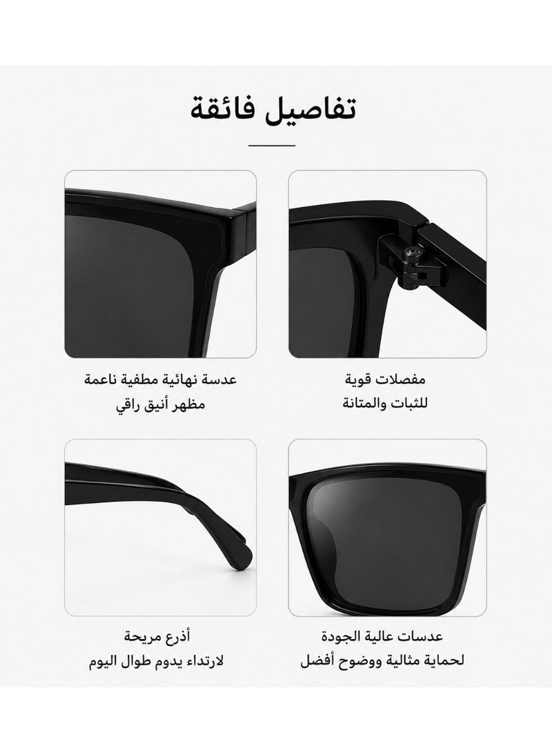 Hirospace Classic Black Polarized Square Sunglasses for Men & Women, HD UV400 Driving Sunglasses, Stylish Everyday Eyewear - Image 5