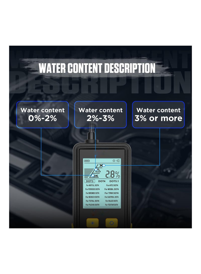 كابتن تيك Brake Fluid Tester with 2.8 Backlit Display and Audible Alarm - Moisture Detector for DOT3, DOT4, DOT5.1 Brake Fluids, Compatible with Most Vehicles (1 Pack) - Image 4