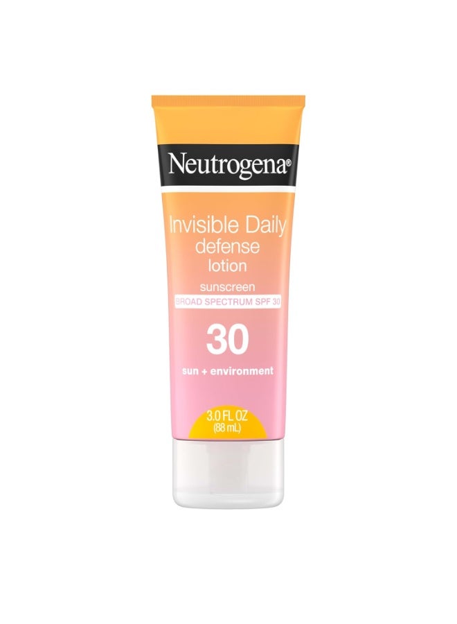 Neutrogena Invisible Daily Defense Sunscreen Lotion, Broad Spectrum SPF 30, Oxybenzone-Free & Water-Resistant, Sun & Environmental Aggressor Protection, Antioxidant Complex 3.0 fl. ozFluid Ounce - Image 1