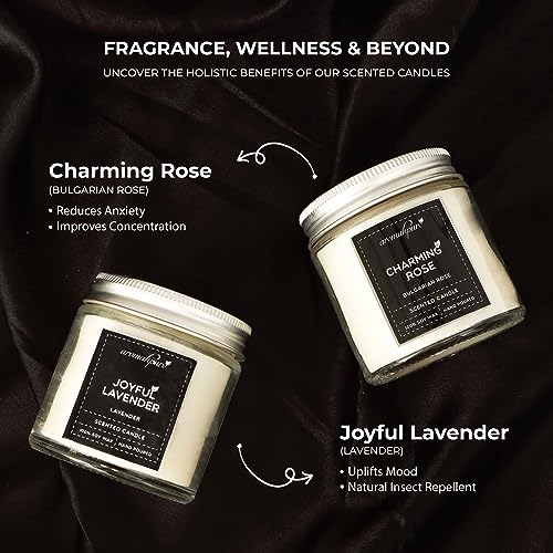 Aromahpure Scented Candles (55 Hours) (100% Soy Wax)- Handcrafted | Smoke-Free | Charming Rose- Bulgarian Rose, Joyful Lavender- Lavender Fragrance Candles for Home & Gift Sets, IFRA Certified - Image 4