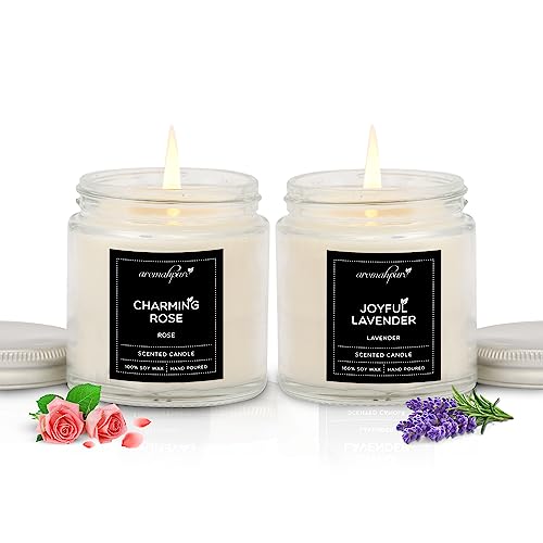 Aromahpure Scented Candles (55 Hours) (100% Soy Wax)- Handcrafted | Smoke-Free | Charming Rose- Bulgarian Rose, Joyful Lavender- Lavender Fragrance Candles for Home & Gift Sets, IFRA Certified - Image 1