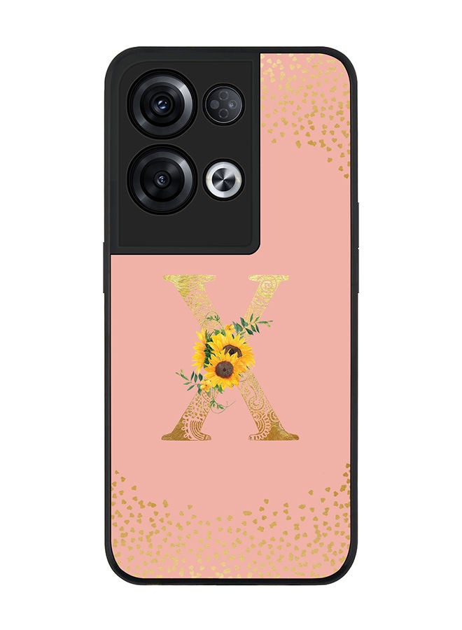 Stylizedd Rugged Black edge case for Oppo Reno8 Pro Slim fit Soft Case Flexible Rubber Edges Anti Drop TPU Gel Thin Cover - Custom Monogram Initial Letter Floral Pattern Alphabet - X (Rose Pink ) - Image 1