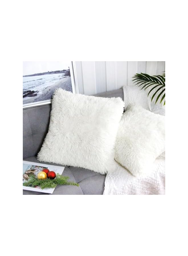The Bros Set of 2 Home Decorative Luxury Super Soft Style Artificial Fur Throw Pillow Case Cushion Cover Fluffy Double Side for Sofa/Bed, Cream 18x18 Inch - Image 2