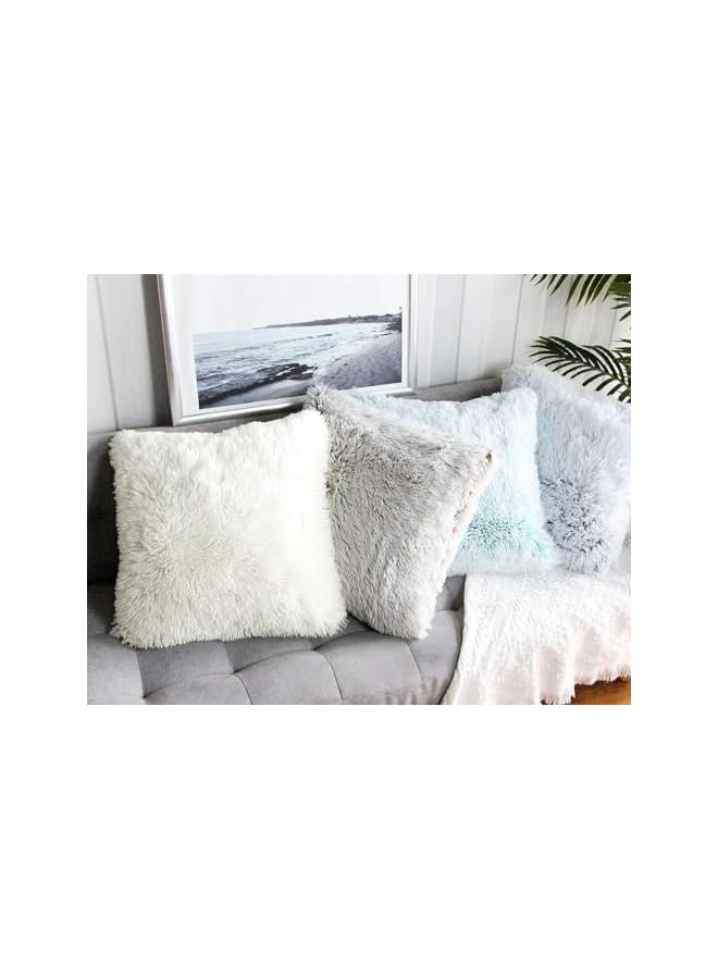 The Bros Set of 2 Home Decorative Luxury Super Soft Style Artificial Fur Throw Pillow Case Cushion Cover Fluffy Double Side for Sofa/Bed, Cream 18x18 Inch - Image 5