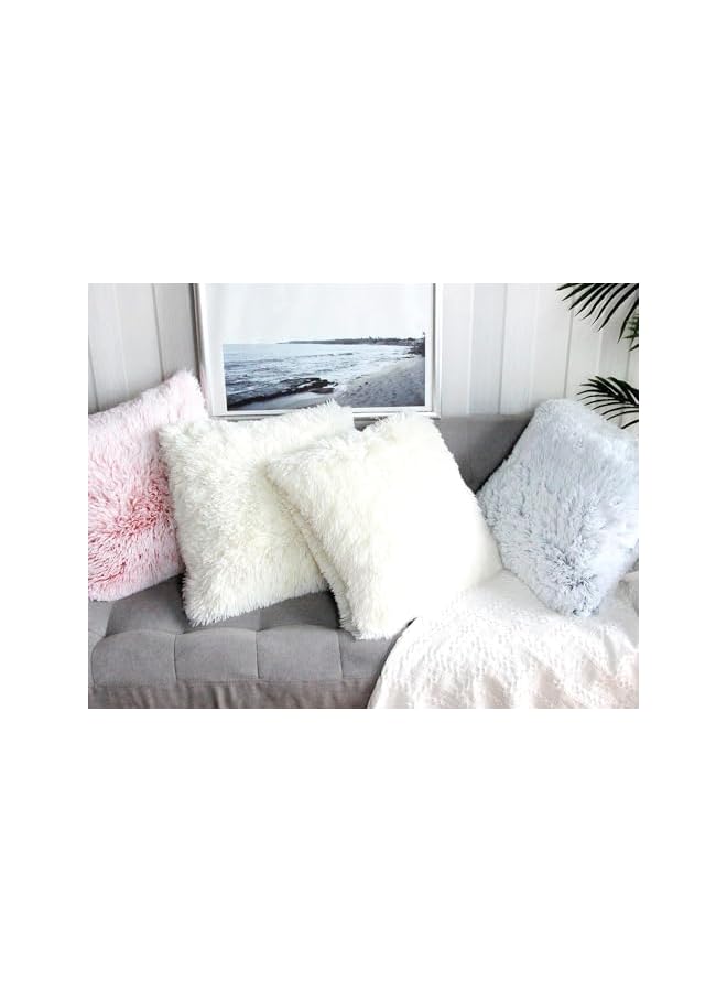 The Bros Set of 2 Home Decorative Luxury Super Soft Style Artificial Fur Throw Pillow Case Cushion Cover Fluffy Double Side for Sofa/Bed, Cream 18x18 Inch - Image 4