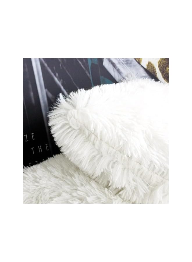 The Bros Set of 2 Home Decorative Luxury Super Soft Style Artificial Fur Throw Pillow Case Cushion Cover Fluffy Double Side for Sofa/Bed, Cream 18x18 Inch - Image 3