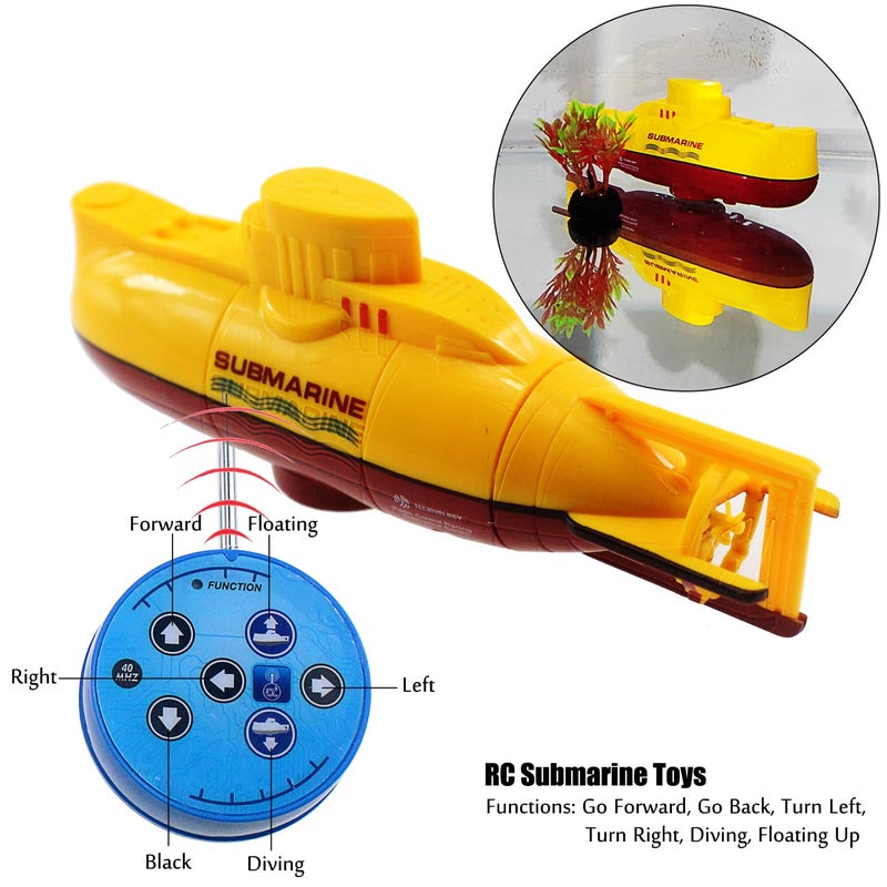 Tipmant Mini RC Submarine Toy Remote Control Boat Underwater Electric Diving Water Fish Tank Kids Birthday Gift Yellow - Image 3