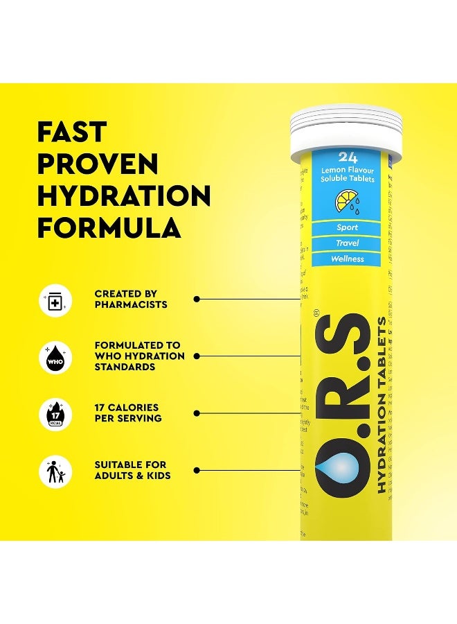 O.R.S Hydration Tablets - Soluble Sports Hydration Tablets With Natural Lemon Flavour, 24 Tablets