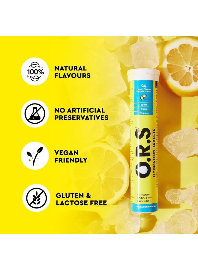 O.R.S Hydration Tablets - Soluble Sports Hydration Tablets With Natural Lemon Flavour, 24 Tablets