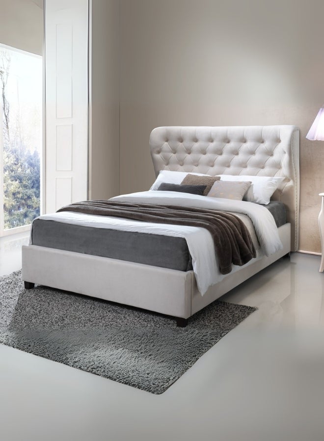 Bed and Mattress Home Majestic Dreams Tufted Upholstered King Size ( Mattress Size 180 X 200 CM ) White Color Bed Size 212 W X 188 L CM ( Mattress Sold Separately )  - Image 1