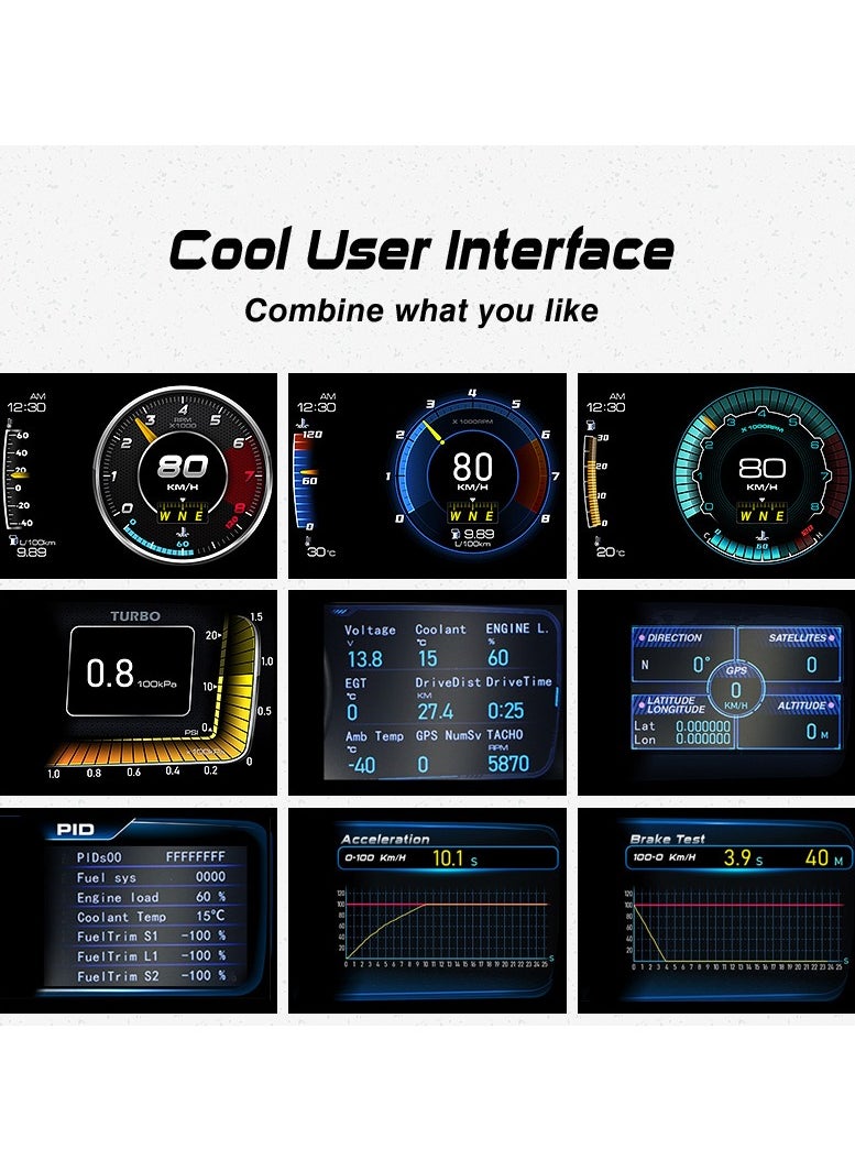 Gerenic - Car HUD Head-up Display, OBD2+GPS Smart Guage, Car Computer, BeiDou Multifunctional Car Instrument, Works Great for Most Cars - Image 1