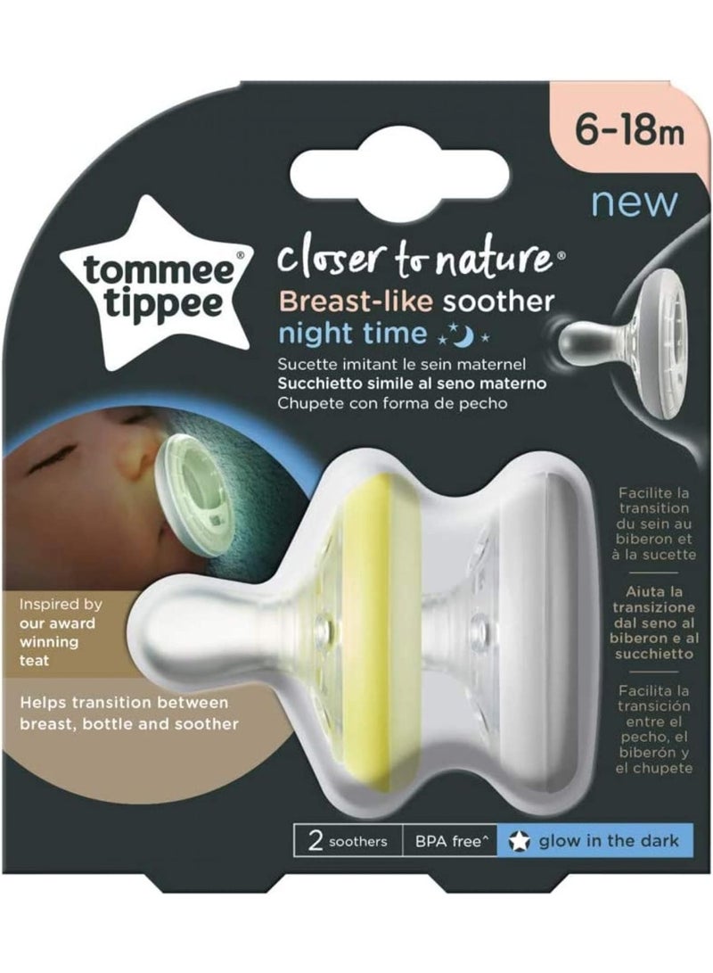 إيروريكس Tommee Tippee Closer to Nature Night Time Soother, 6-18 Months, 2-Pack | Glow in The Dark, Breast-like Shape for Easy Transition | BPA Free - Image 1