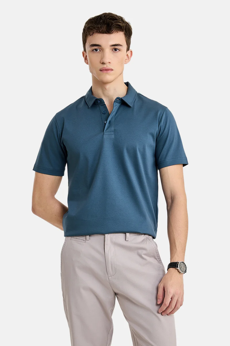 SNITCH Blue Solid Half Sleeve Slim Fit Casual T-Shirt