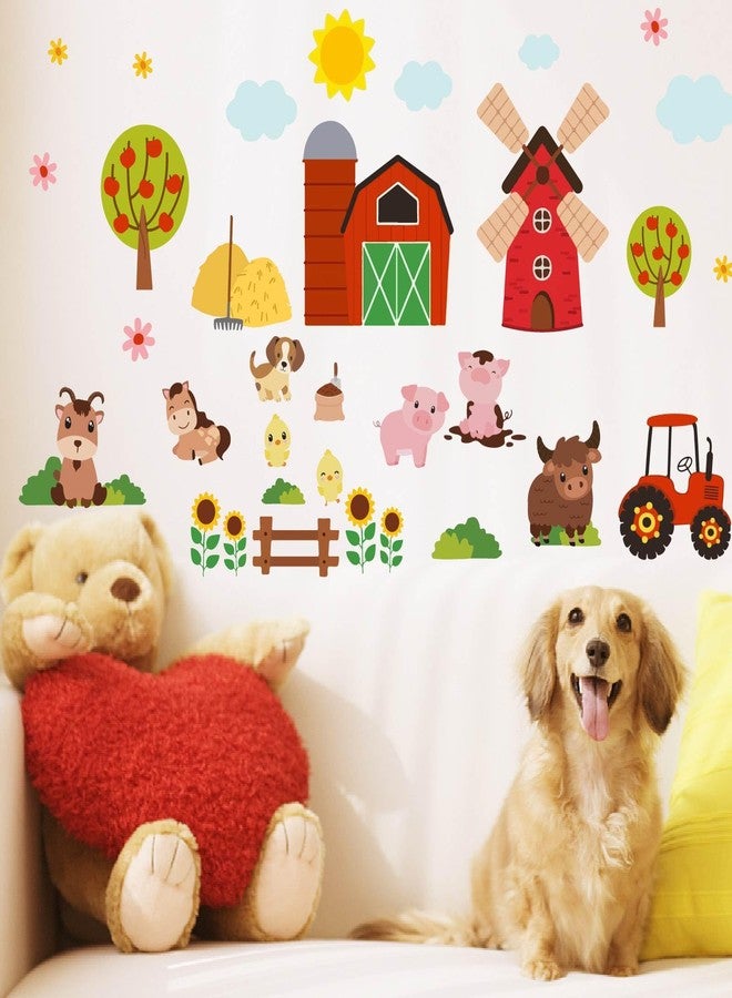 PLIGREAT 2 Sheets Cute Farm Animals Wall Stickers Cartoon Cow Pig Farm House Wall Decals for Bedroom Playroom Nursery Cabinet Door Decor Home Indoor DIY Large Size Stickers Decoration - Image 3