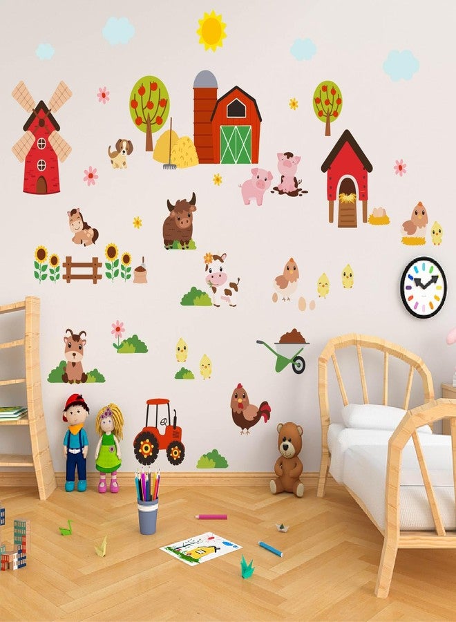 PLIGREAT 2 Sheets Cute Farm Animals Wall Stickers Cartoon Cow Pig Farm House Wall Decals for Bedroom Playroom Nursery Cabinet Door Decor Home Indoor DIY Large Size Stickers Decoration - Image 1