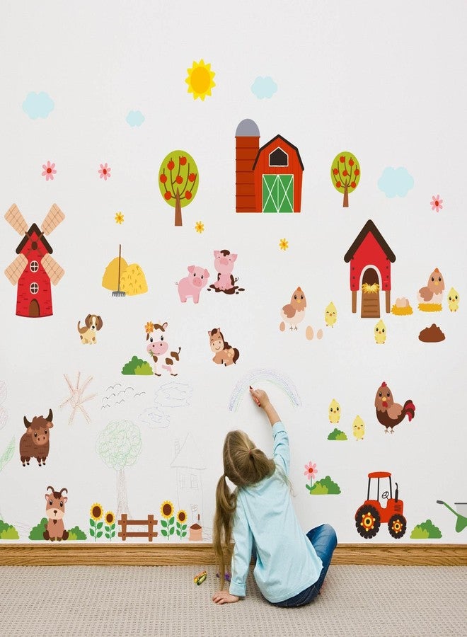 PLIGREAT 2 Sheets Cute Farm Animals Wall Stickers Cartoon Cow Pig Farm House Wall Decals for Bedroom Playroom Nursery Cabinet Door Decor Home Indoor DIY Large Size Stickers Decoration - Image 2