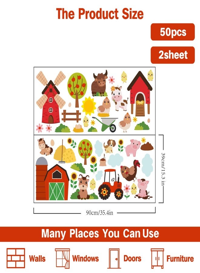 PLIGREAT 2 Sheets Cute Farm Animals Wall Stickers Cartoon Cow Pig Farm House Wall Decals for Bedroom Playroom Nursery Cabinet Door Decor Home Indoor DIY Large Size Stickers Decoration - Image 4