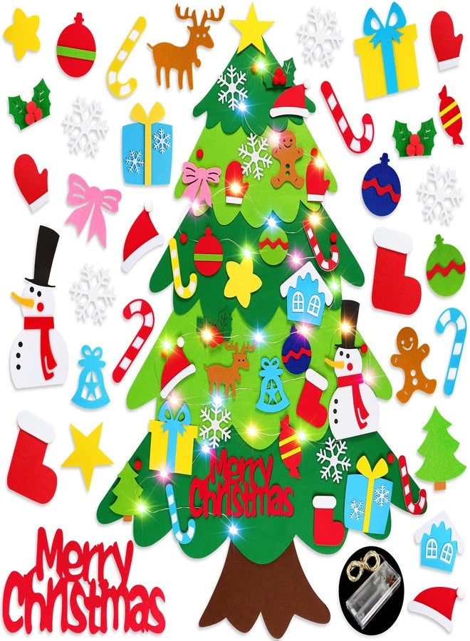 HFATMOS Felt Tree DIY Wall Hanging Trees with LED String Lights and 32 Pcs Detachable Ornaments for Party Supplies Home Decors - Image 1