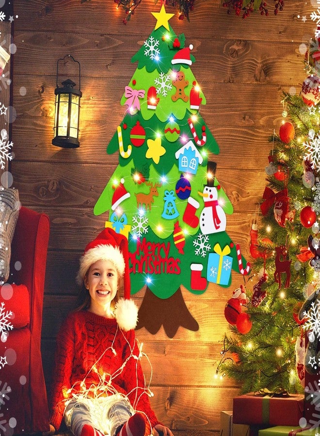 HFATMOS Felt Tree DIY Wall Hanging Trees with LED String Lights and 32 Pcs Detachable Ornaments for Party Supplies Home Decors - Image 4