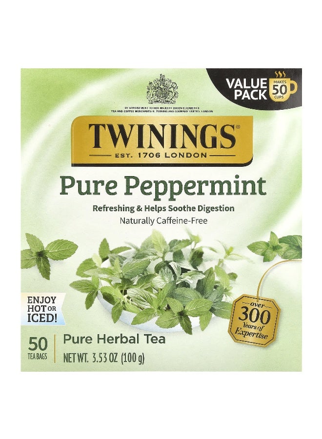 Twining's Twinings, Pure Herbal Tea, Pure Peppermint, Caffeine Free, 50 Tea Bags, 3.53 oz (100 g) (Packaging may vary) - Image 1