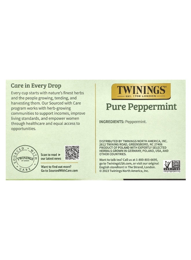 Twining's Twinings, Pure Herbal Tea, Pure Peppermint, Caffeine Free, 50 Tea Bags, 3.53 oz (100 g) (Packaging may vary) - Image 2