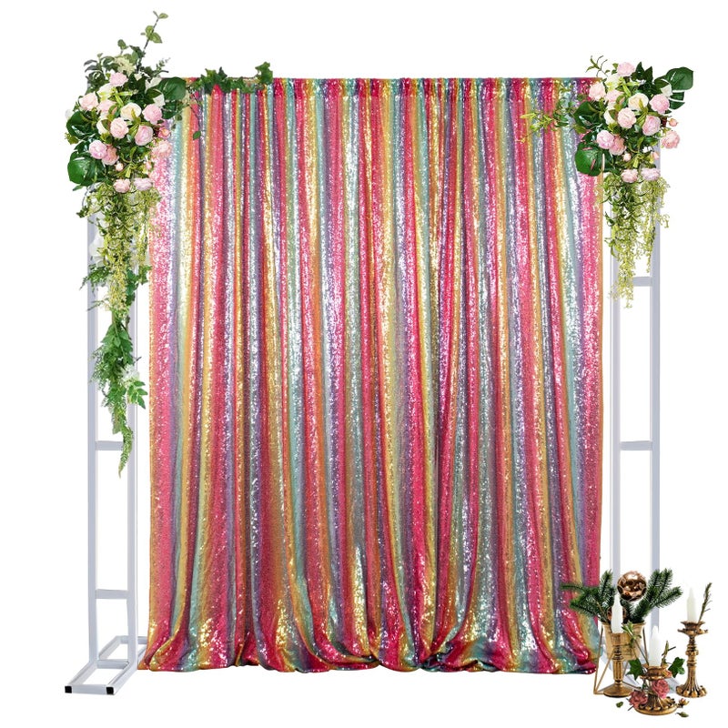 DUOBAO 8x10 Ft Fabric Backdrops Rainbow Glitter SequinBackdropCurtain Shimmer Rainbow Wedding Party Background Sequin Backdrop for Photo Booth Birthday Backdrop Drapes