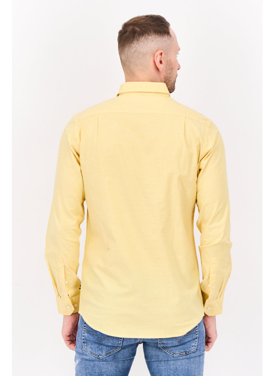 NAUTICA Men Classic Fit Plain Long Sleeve Casual Shirt, Yellow  - Image 2