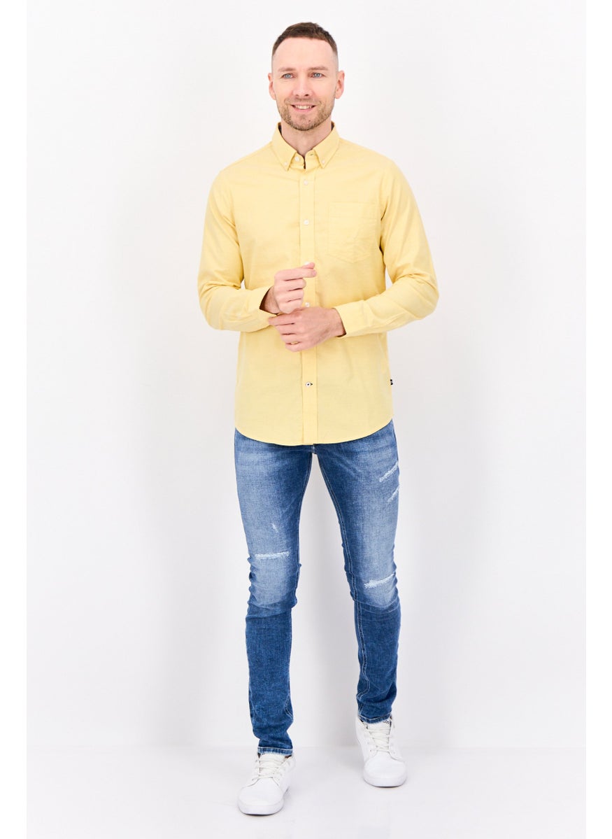 NAUTICA Men Classic Fit Plain Long Sleeve Casual Shirt, Yellow  - Image 4