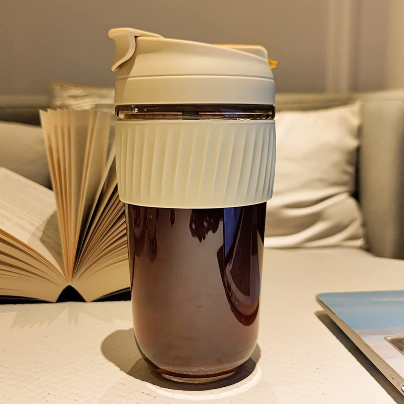 BRUSHFINCH Transparent Glass Travel Coffee Mug with Lid 500 ML Reusable Coffee Cup with Silicone Sleeve BPA Free Microwave Safe Durable Pack of 1 Multi Color - Image 3
