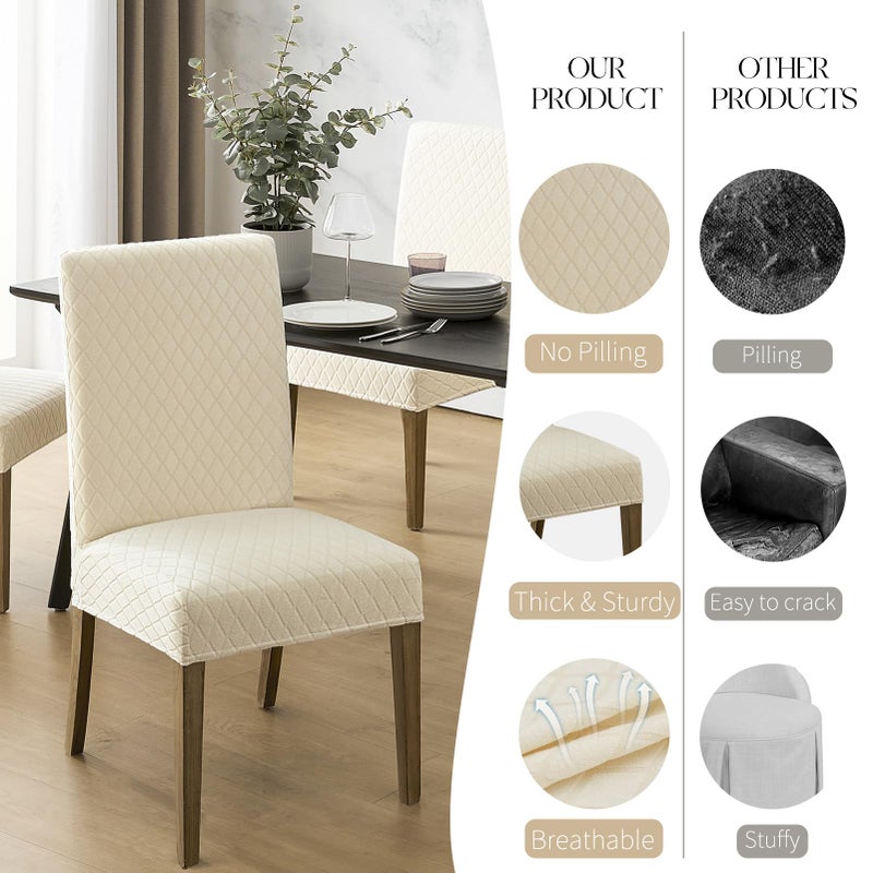 MOSAYT 100% Waterproof Dining Room Chair Covers Set of 6, Super Fit Stretch Jacquard Parson Chairs Slipcovers Removable Washable Chair Seat Protectors for Home, Kitchen, Banquet (Beige) - Image 4
