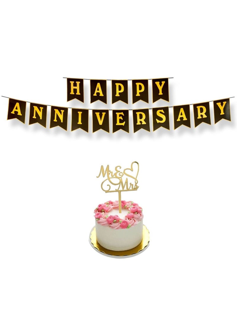 Happy Anniversary Banner With Cake Topper - Image 1