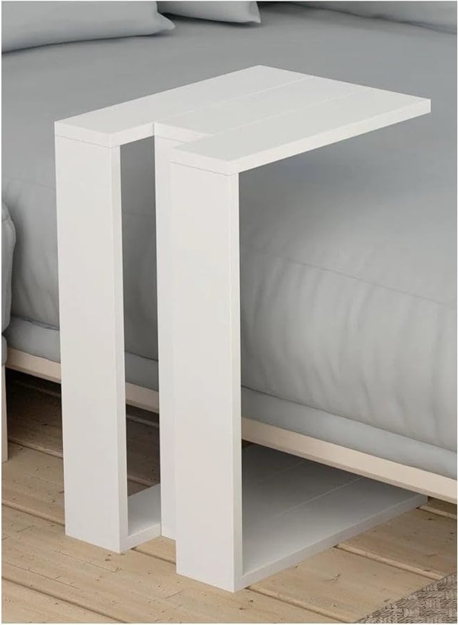 مودرن هوم طاولة جانبية عصرية على شكل حرف C، تُوضع أسفل الأريكة أو السرير، بإطار معدني متين مناسب للكمبيوتر المحمول أو الوجبات الخفيفة، قطعة أثاث موفرة للمساحة لغرفة المعيشة - خشب - لون أبيض مطفي - 57×40×30 سم - قطعة واحدة - Image 4