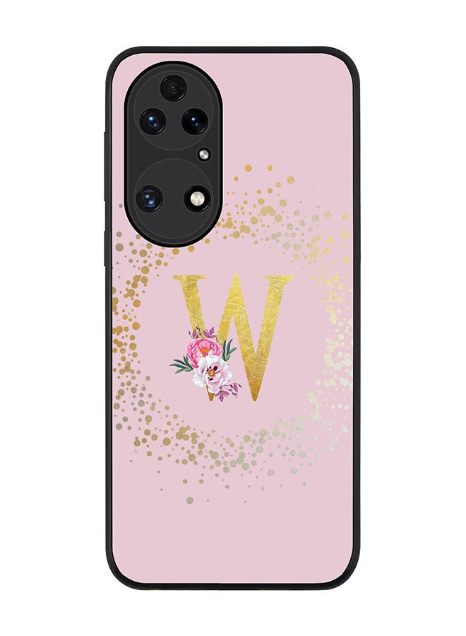Stylizedd Rugged Black edge case for Huawei P50 Slim fit Soft Case Flexible Rubber Edges TPU Gel Thin Cover - Custom Monogram Initial Letter Floral Pattern Alphabet - W (Pink) - Image 1