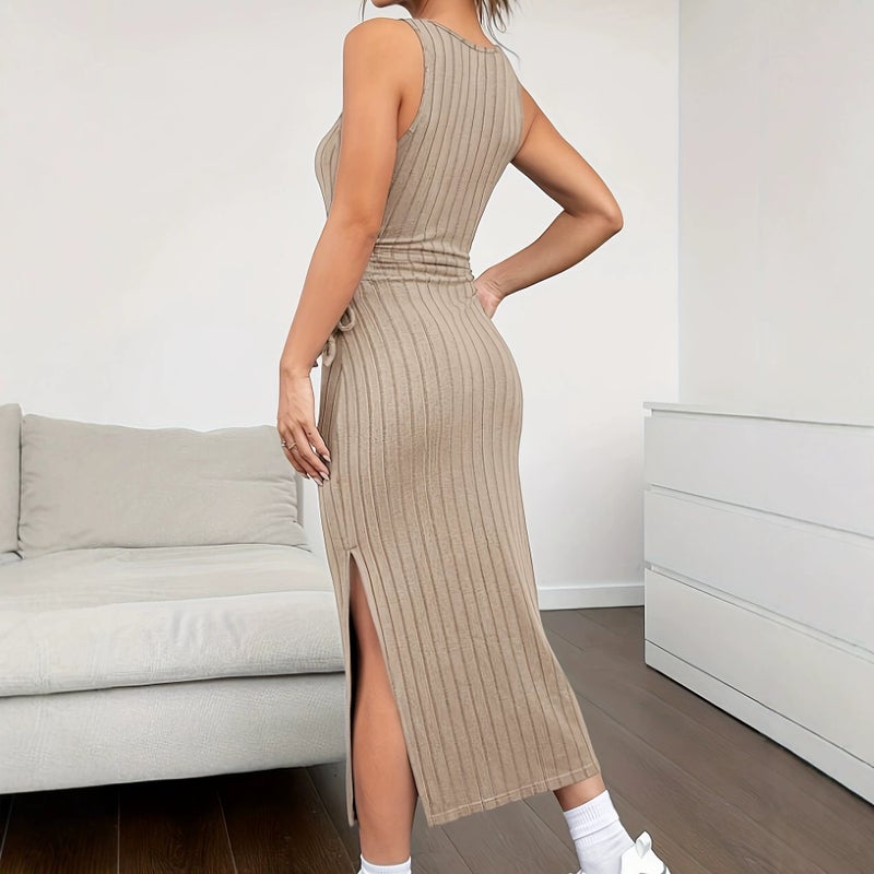 Ribbed Cutout Tie Waist Bodycon Dress - Image 3