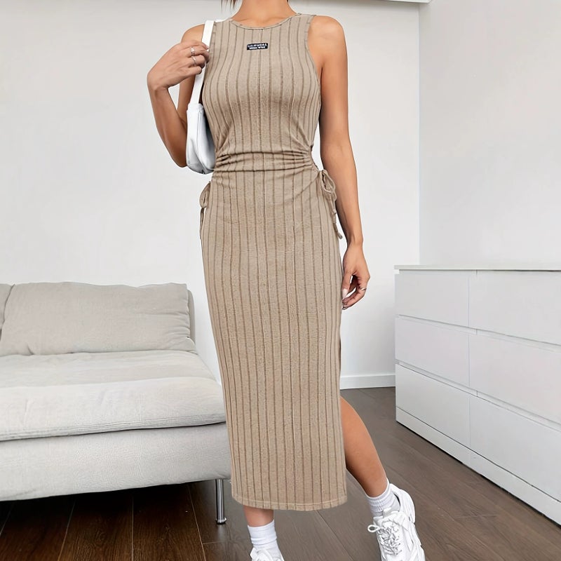 Ribbed Cutout Tie Waist Bodycon Dress - Image 4