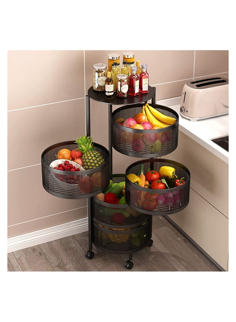 Arabest 5-Tier Round Stackable Fruit and Vegetable Stainless Steel Swivel Kitchen Storage Rack (Black) - Image 2