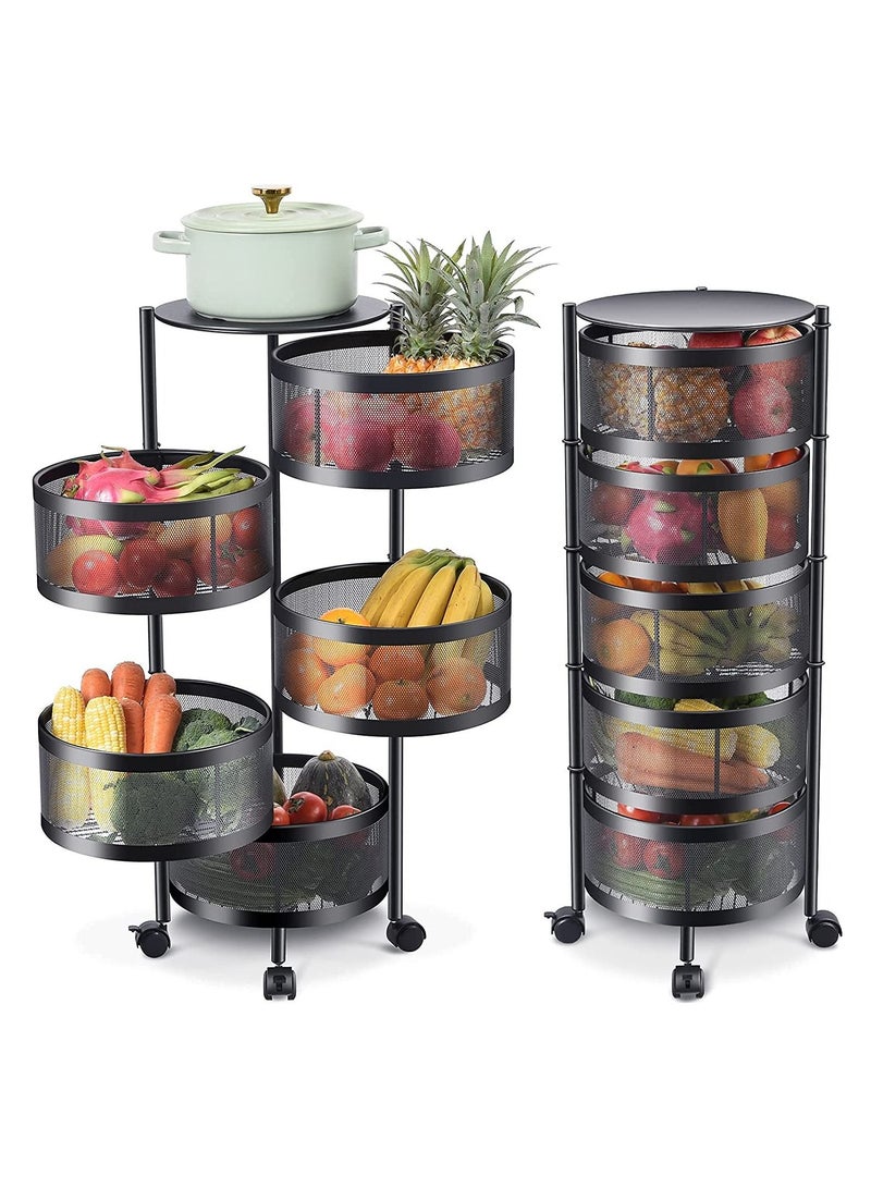 Arabest 5-Tier Round Stackable Fruit and Vegetable Stainless Steel Swivel Kitchen Storage Rack (Black) - Image 1