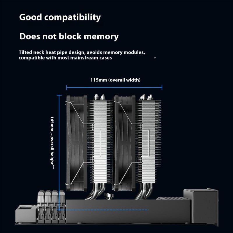 White 145mm ARGB CPU Air Cooler With 6 Copper Heat Pipes PWM Intelligent Control Fan - Image 4