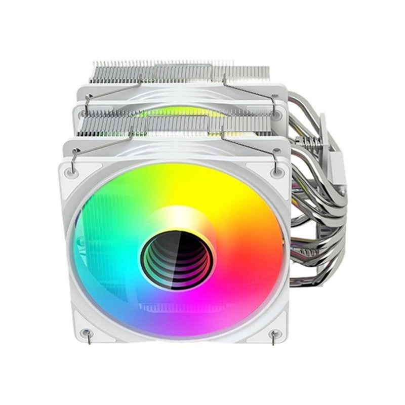 White 145mm ARGB CPU Air Cooler With 6 Copper Heat Pipes PWM Intelligent Control Fan - Image 5