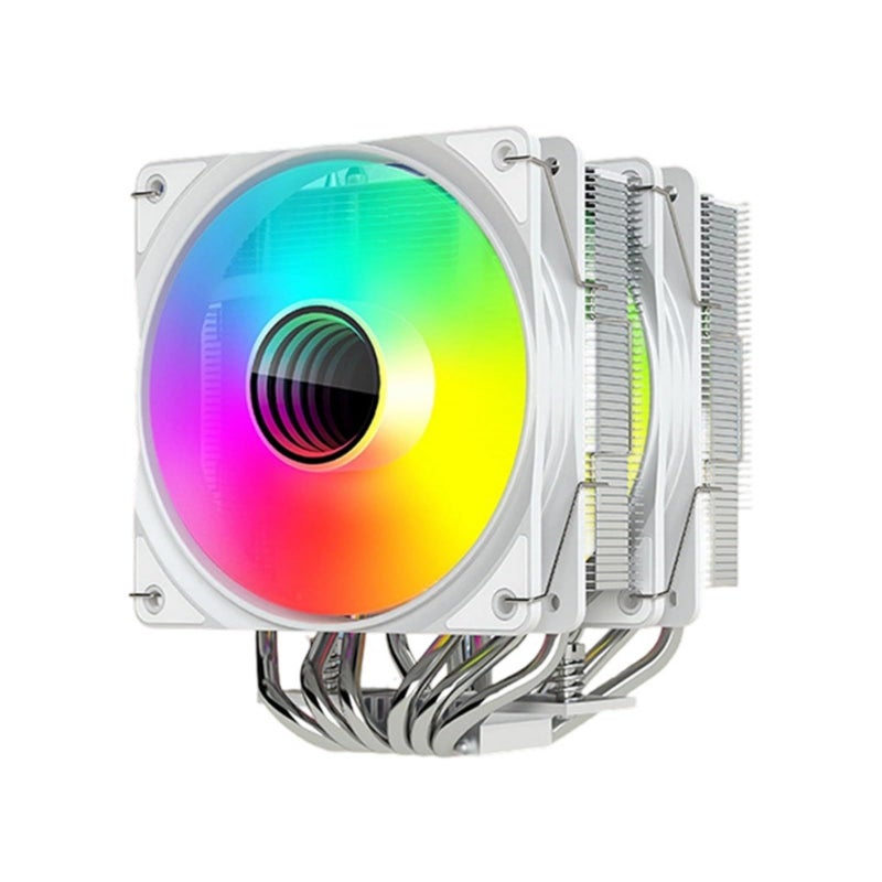 White 145mm ARGB CPU Air Cooler With 6 Copper Heat Pipes PWM Intelligent Control Fan - Image 2