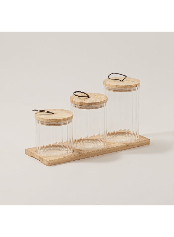 ALBERTO مجموعة 4 قطع من حاويات الزجاج مع قاعدة خشبية - Image 1