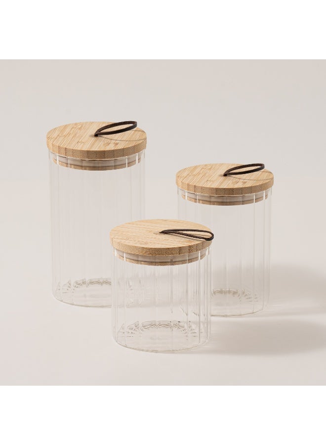 ALBERTO مجموعة 4 قطع من حاويات الزجاج مع قاعدة خشبية - Image 2