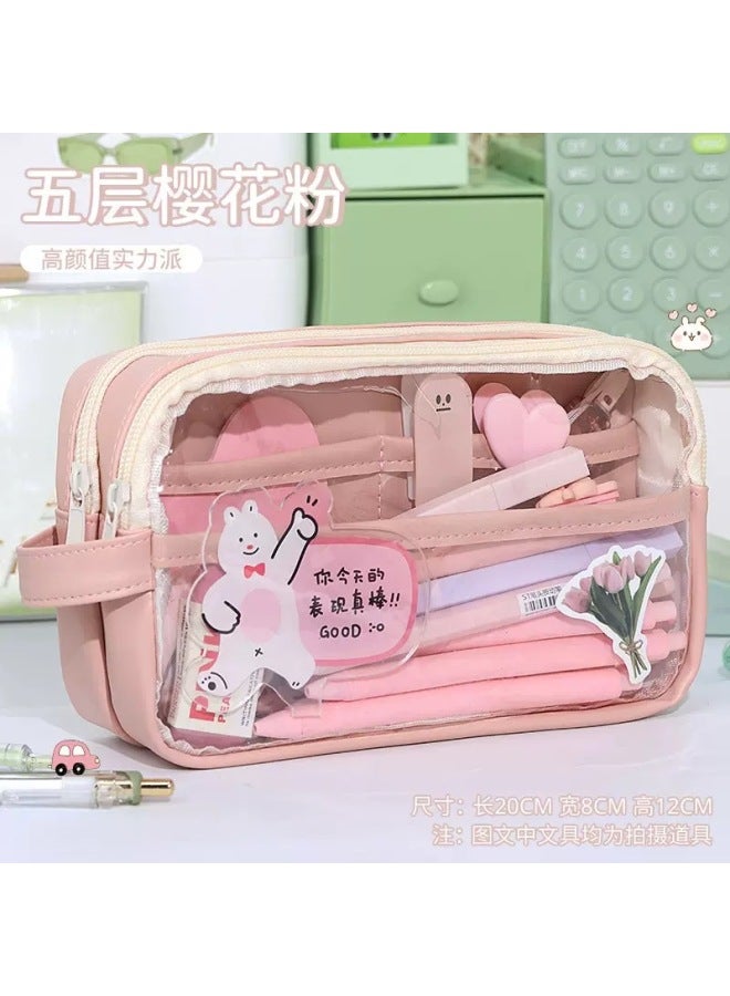 5-layer Large-capacity Transparent Pencil Case Girls' Version Stationery Box Junior High School Student Pencil Case Boys And Girls High School Student Stationery Bag