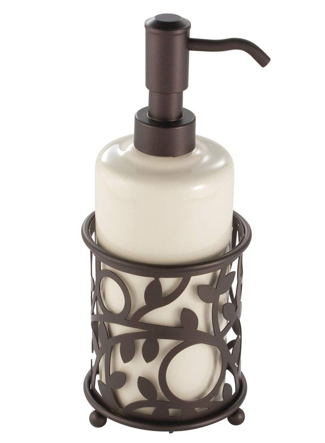 InterDesign iDesign Ceramic Soap Dispenser Pump, The Vine Collection - 13oz, 3.5" x 3.5" x 8.75", Vanilla and Bronze - Image 1