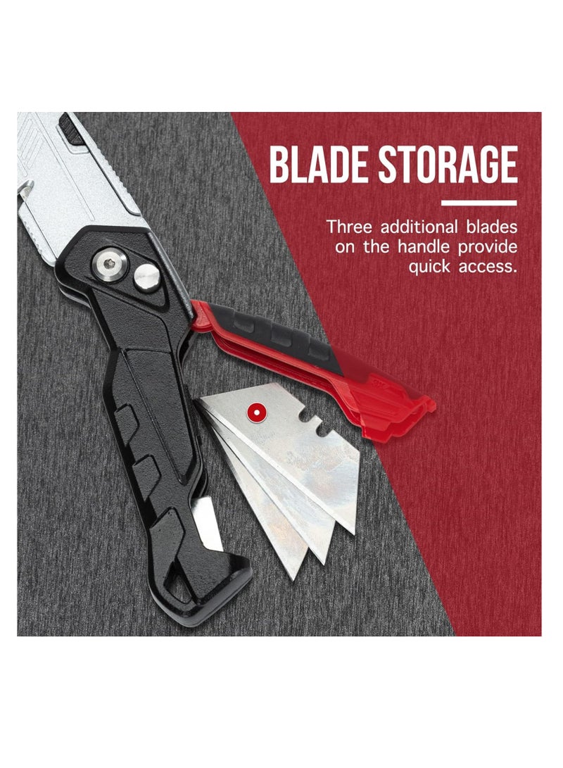 SYOSI 2-Pack Utility Knife Box Cutter Set - Retractable & Folding Razor Knife with 20 Extra SK5 Sharp Blades, Red - Image 4