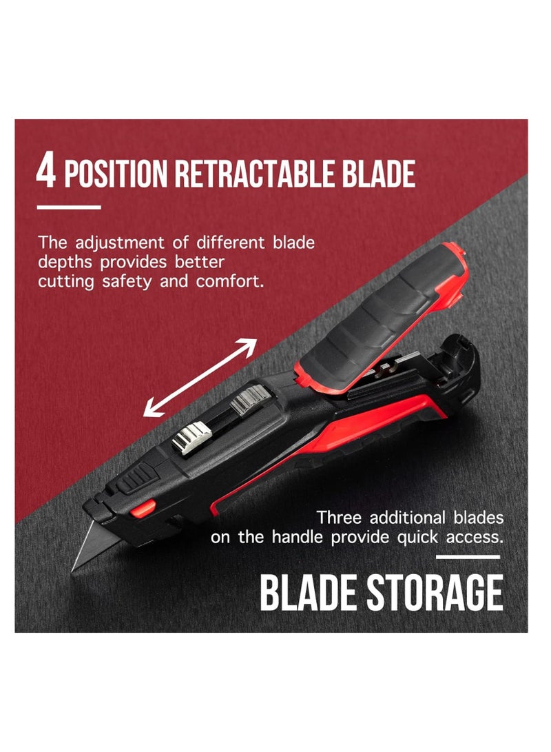 SYOSI 2-Pack Utility Knife Box Cutter Set - Retractable & Folding Razor Knife with 20 Extra SK5 Sharp Blades, Red - Image 3